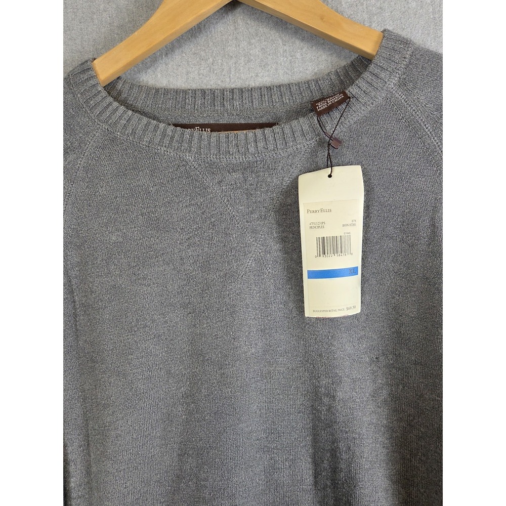 Perry Ellis Sweater Bamboo Blend Mens XL Gray Heather Crew Neck Career Soft NEW